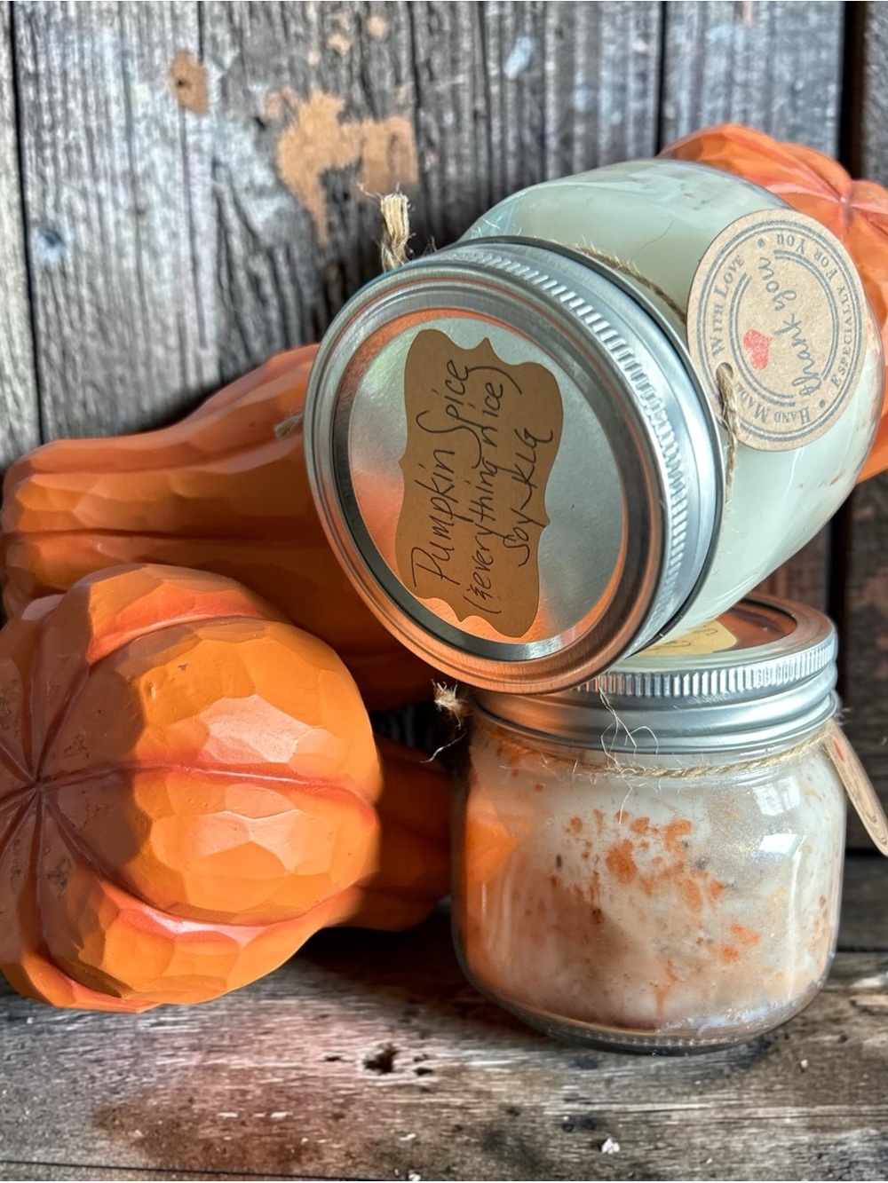 Handmade Pumpkin Spice (& everything nice…) - 8 oz Soy Candle Orange/ Gold Swirl